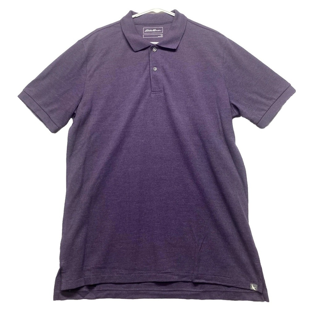 Eddie Bauer Polo Shirt Mens LT Purple Cotton Logo Resort Wear Golf Tennis Tail